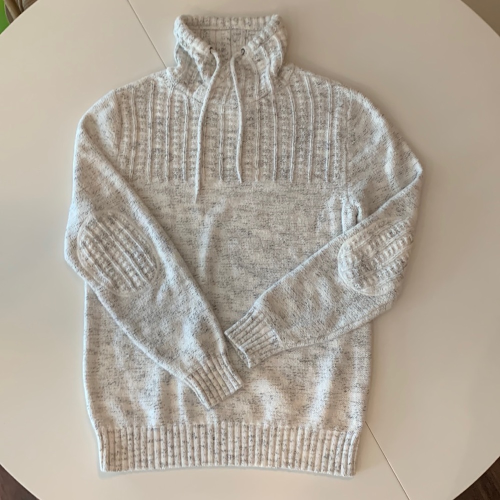 Inverse weave cream with light grey heather fold over collar sweater